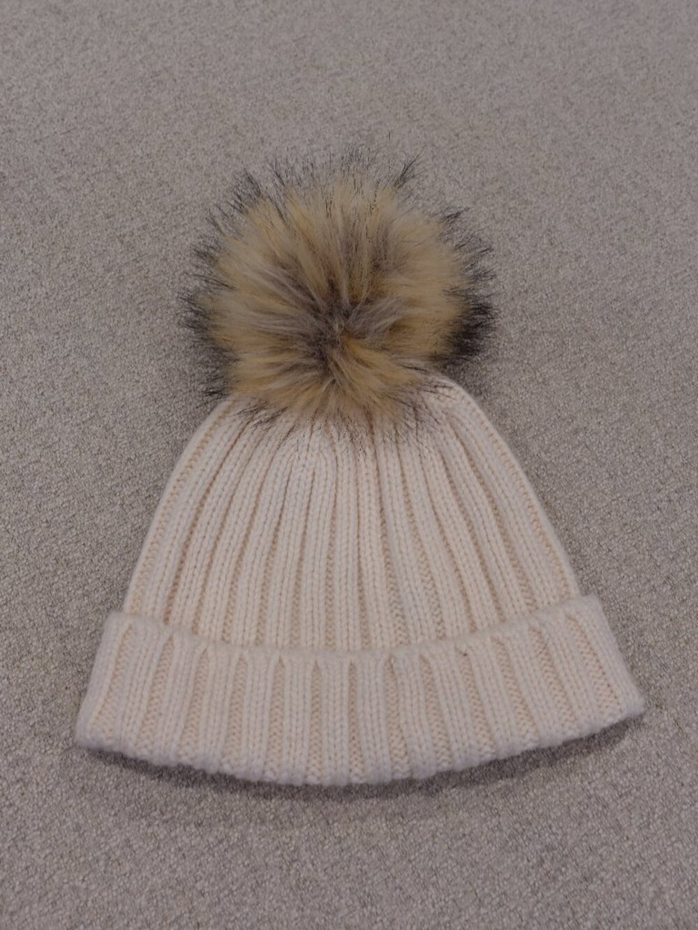 J. Crew Knit Pom-Pom Beanie, Ribbed Cream Knit Beanie